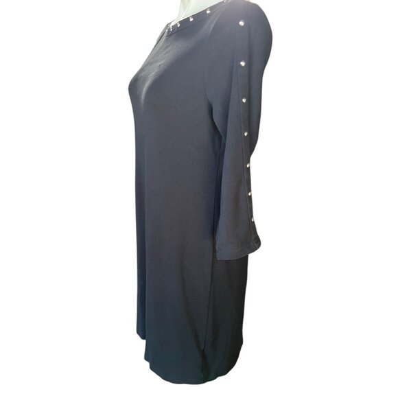 Karen Scott Sport Black Stretch Knit Dress Womens Medium Studded Neckline - Picture 4 of 9